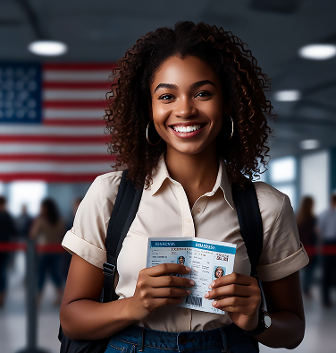 Student holding visa documents